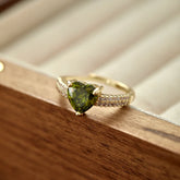 Misty Forest Olive Green Zircon Heart & Bow Jewelry Set – Earrings, Ear Cuffs & Bracelet, Vintage-Inspired Sparkling Design